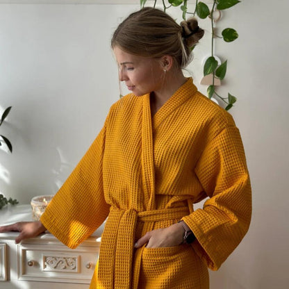 Wafflora – Waffle V-Neck Cotton Bathrobe