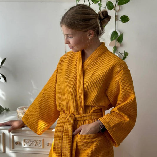 Wafflora – Waffle V-Neck Cotton Bathrobe