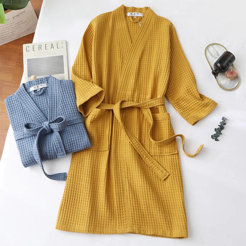 Wafflora – Waffle V-Neck Cotton Bathrobe