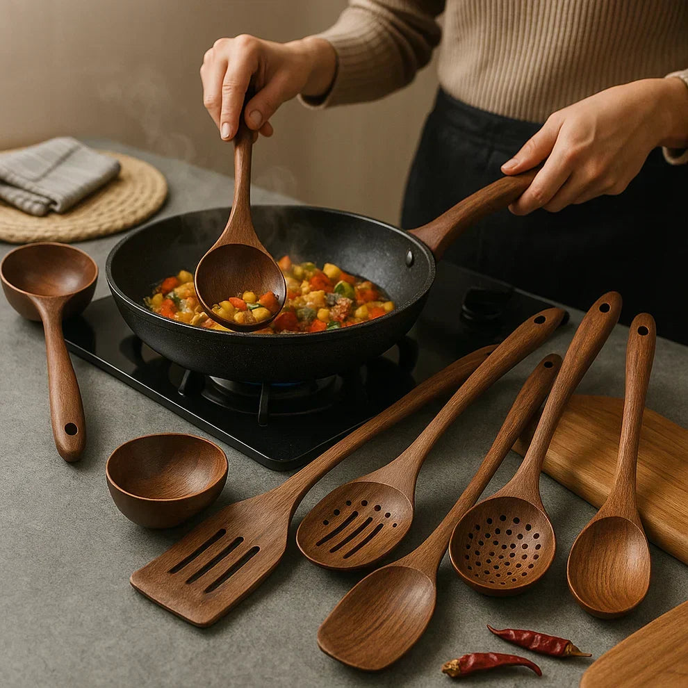 WoodLadle Set – Acacia Kitchen Utensils – Natural Cooking Essentials