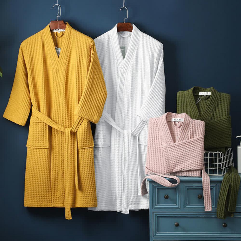 Wafflora – Waffle V-Neck Cotton Bathrobe
