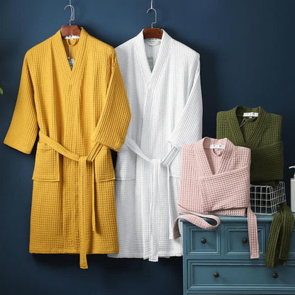 Wafflora – Waffle V-Neck Cotton Bathrobe