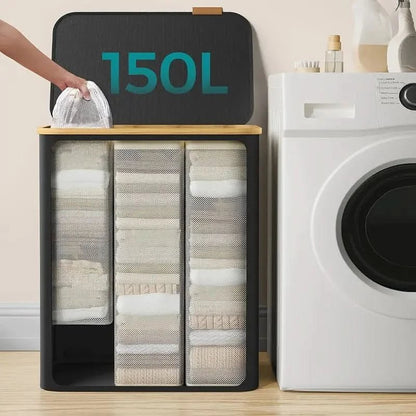 Luna Laundry Hamper - 140L Capacity, Durable Fabric, 3 Compartments